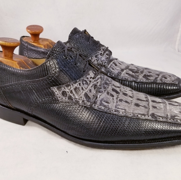 DAVID EDEN GENUINE CROCODILE LIZARD MEN SHOES OXFORDS BLACK GRAY SIZE 13 EUC - Picture 8 of 13
